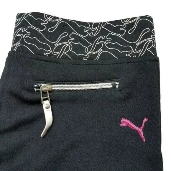 PUMA Black Activewear Pants Girls XL Logo Waistband Back Zip Pocket - Picture 3 of 6
